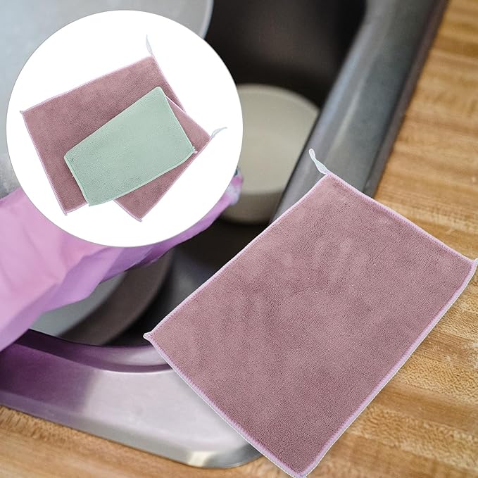 SUPVOX 2pcs Double-Layer Microfiber Dishwashing Towels Kitchen Cleaning Cloths Hanging Loop 20x30cm Absorbent Washcloths for Home and Dish Care
