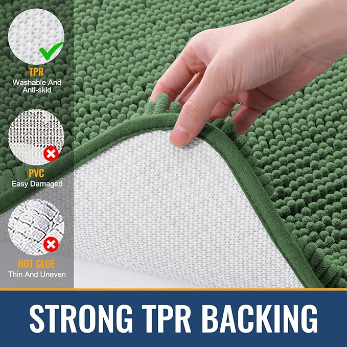 Arotive Bathroom Rugs 24x16, Extra Soft Absorbent Shaggy Chenille Bath Rugs, Machine Washable Rubber Backing Non-Slip Bath Mats for Bathroom Floor Tub and Shower, Home Decor Accessories, Olive Green