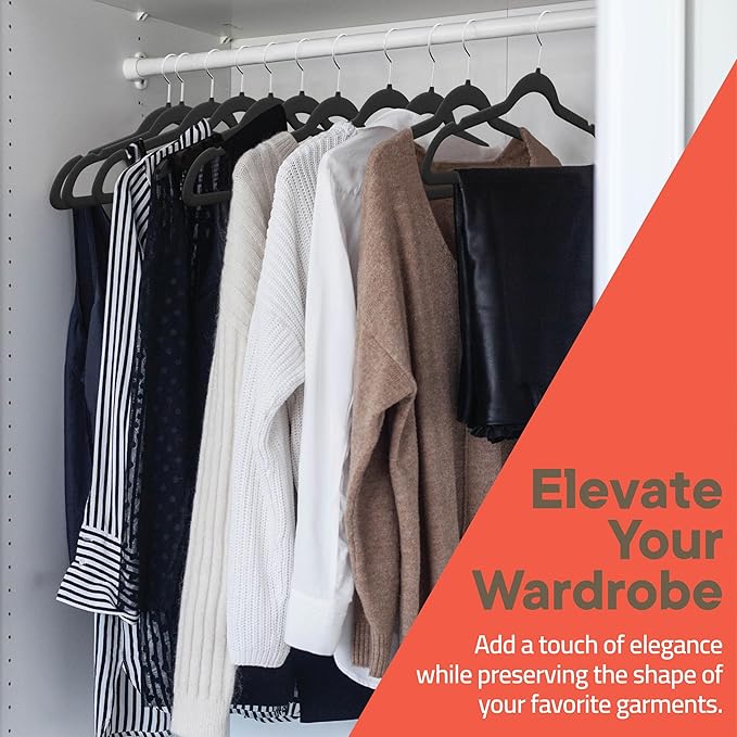 Black Velvet Hangers 30 Pack – 360° Swivel Hook, Non-Slip and Space Saving Hangers, Heavy-Duty 11 lbs Weight Capacity - Smooth Velvet Finish for Crease-Free Clothes and Effortless Closet Organization