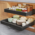 2 Pack Pull Out Cabinet Organizers 16.5" Deep With Raising Pad for Framed Cabinets,Expandable Slide Out Drawers Upgrade 3 Slide Rails,Roll Out Shelves,Adjustable Width 12.1"-20.45" Black
