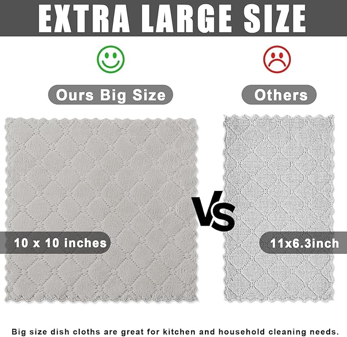 Homaxy 18 Pack Kitchen Dish Cloths (10 x 10 Inches, Grey), Super Soft and Absorbent Coral Velvet Dish Towels, Nonstick Oil Fast Drying Microfiber Cleaning Cloth, No Lint Household Dishcloths