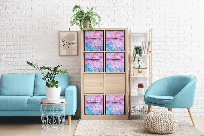 Sorbus Fabric Storage Cubes - 6 Foldable Tie Dye Storage Bins for Organizing Cubbies, Toy Box - Clothes Storage & Closet Organizer - 11 Inch Collapsible Cube Baskets for Shelves with Handle (Tie Dye)