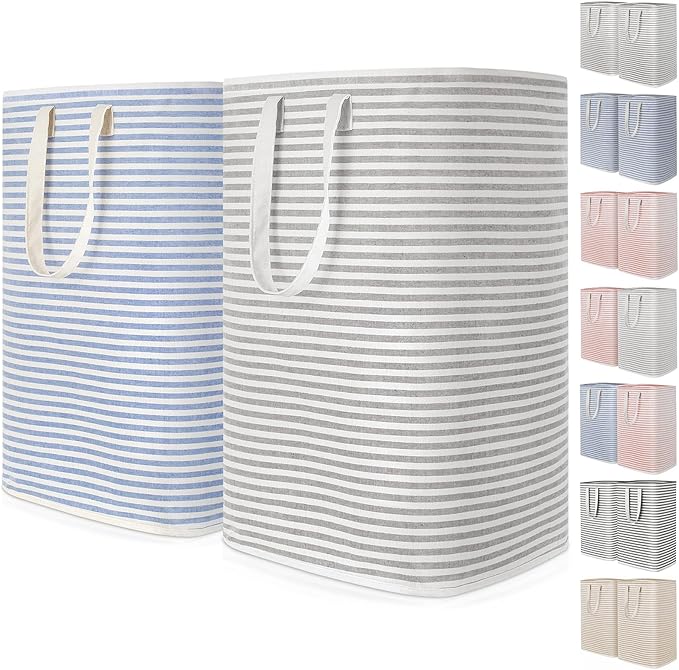 Lifewit 2 Pack Laundry Hamper Large Collapsible Laundry Baskets, Freestanding Waterproof Clothes Hamper with Easy Carry Handles in Laundry Room Bedroom Bathroom College Dorm, Grey&Blue, 2 x 80L