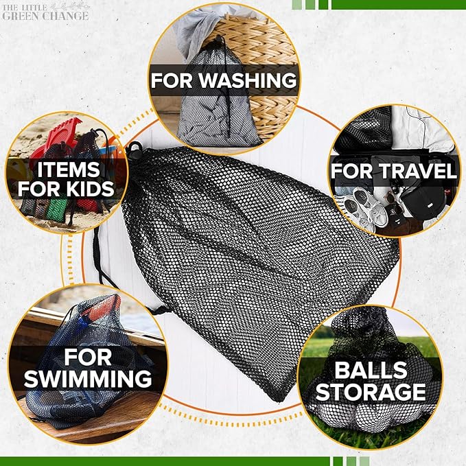 10 PCs Small Net Bag – 11.8x7.48" Nylon Mesh Bags With Drawstring – Lightweight, Breathable, Reusable Storage for Travel, Gym, Swimwear, Laundry, Sports, Beach Gear, Camping & Daily Organization