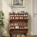 VINGLI Shoe Storage Cabinet for Entryway with 2 Flip Drawers, Ultra Slim Freestanding Entryway Shoe Organizer with Wood Tapered Legs,Hidden Closed Shoe Rack,31.6" W * 9.4" D * 39.4" H, Walnut