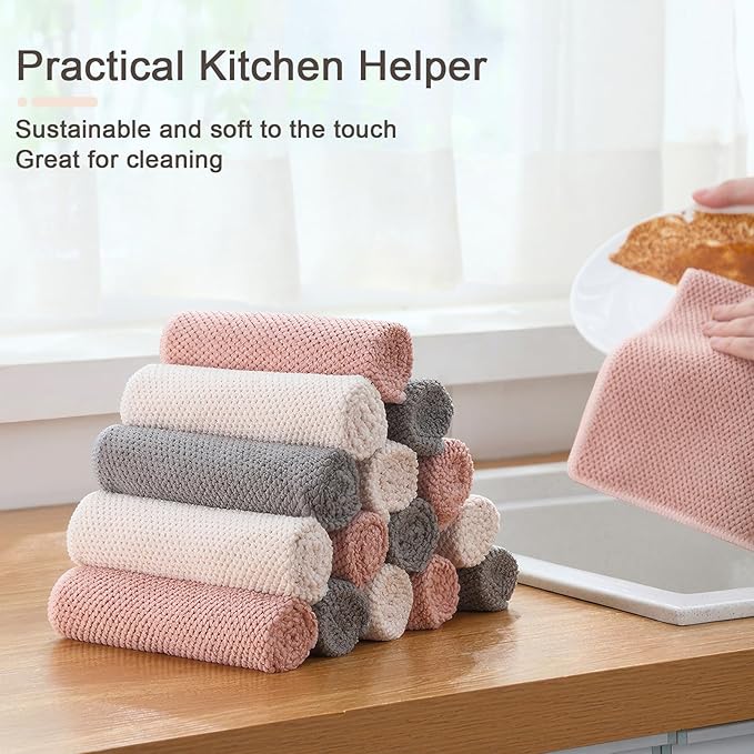 K&janet6am Dish Cloths for Washing Dishes, 6 Pack Kitchen Dish Towels, Super Absorbent Microfiber Cleaning Cloth, Barista Micofiber Cloths for Espresso Machine,12x12 Inches