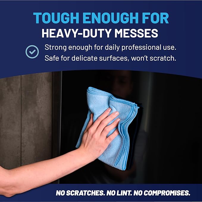 MW Pro Multi-Surface Microfiber Towel – 12 Pack | Premium Cleaning Cloth | Clean, Buff, Dust, Polish, Absorb | Large 16"x16" (Blue)