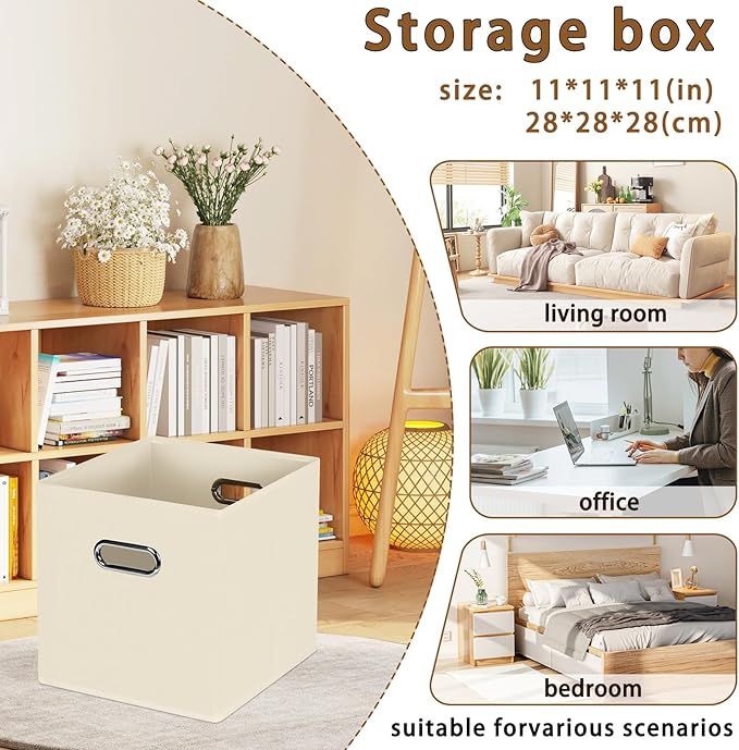 STOREONE Fabric Storage Bins Cubes Baskets Containers-(11X11X11) with Dual Handles for Shelf Closet, Nursery Home ， Bedroom Organizers, Foldable Set of 1 (Creamy- White )