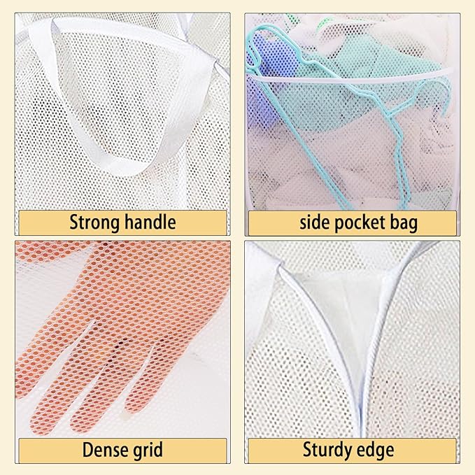 Collapsible Mesh Laundry Basket，Pop Up Laundry Hamper-Easy Storage, Ideal for Home and Travel Use (2 white)