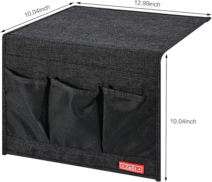 Zafit Linen 4 Pockets Bedside Caddy, Bedside Storage Organizer for Magazine, Remotes, Phone (Classic Black)