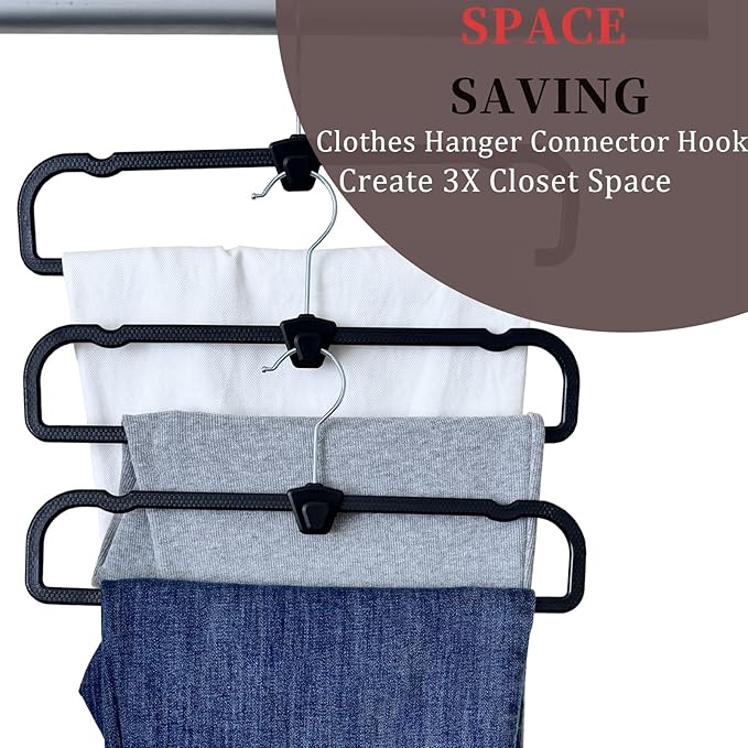 Slim Plastic Pants Hangers (Non-Velvet),Thin Space-Saving Trouser Hanger,Jeans Hangers with 360° Swivel Chrome Hook,Clothes Organizers for Slacks Scarf Trousers Ties,13.77inch