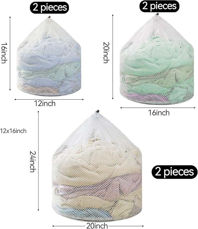 6Pcs Laundry Mesh Wash Bags, Drawstring Net Laundry Bag for Washing Machine, Mesh Laundry Wash Bags for Home Dorm Hotel Travel Use