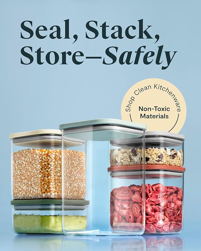 Caraway 13-Piece Glass Airtight Food Storage Containers with Lids – Non-Toxic, BPA-Free Kitchen Storage Containers – Stackable, Space-Saving Airtight Containers for Dry Goods and More - Mist