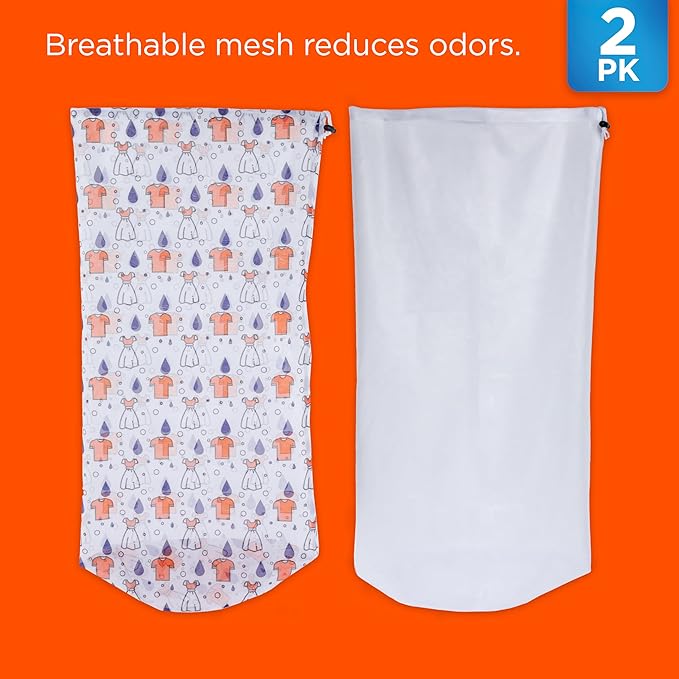 Tide Jumbo Mesh Laundry Bags, 2 Pack, 12" x 34", Holds Up to 3 Loads – Durable, Breathable Laundry Sack for Home, Dorm & Travel