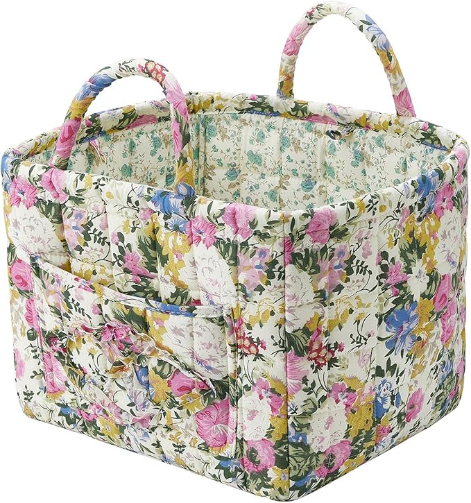 Boho Fabric Storage Basket, Large Capacity Laundry Basket, 12.2'' x 10.23'' x 10.23'' Collapsible Laundry Hamper with Easy Carry Handles (Plum, L)