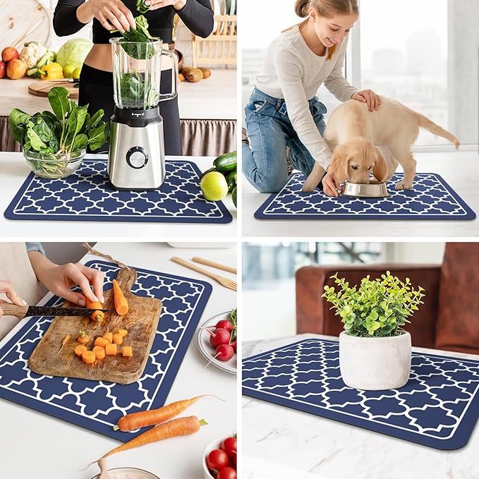 WISELIFE Dish Drying Mat Super Absorbent Drying Mat Large Dish Drying Mats for Kitchen Counter Easy Clean Dish Mat Kitchen Drying Mat16"x 24" Stylish Blue