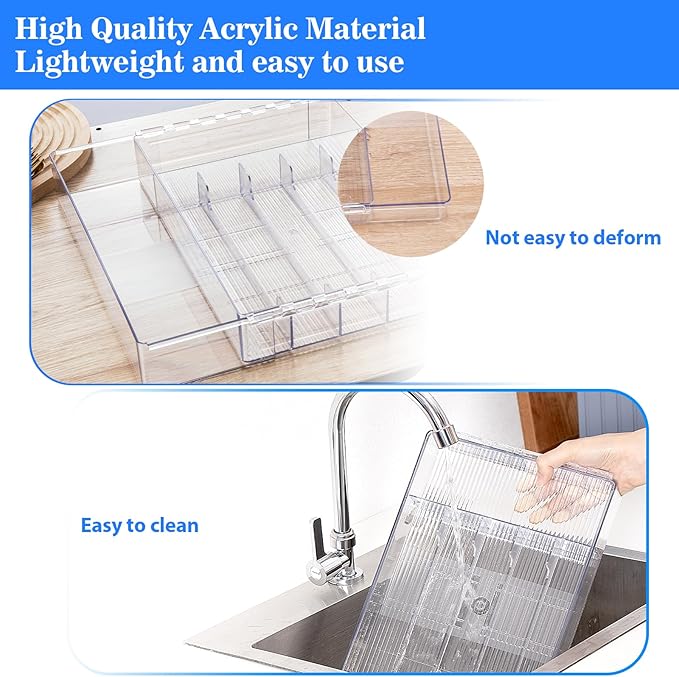 HOMEE Expandable Kitchen Drawer Organizer for Flatware & Utensils, Acrylic Cutlery Organizer, Desk Drawer Organizer