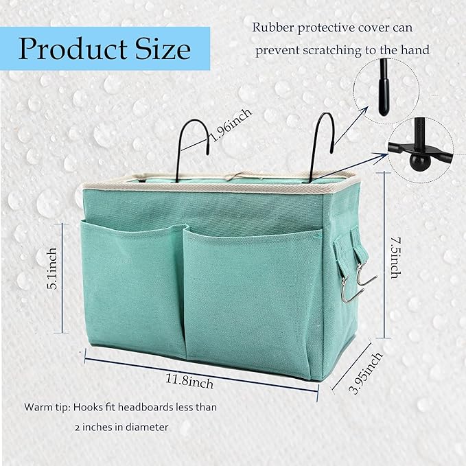 Someteth Bedside Caddy Bedside Hanging Storage Basket Multi-Function Organizer Caddy for Bunk and Hospital Beds Dorm Rooms Bed Rails, Can be Placed Glasses Books Mobile Phones(Green)