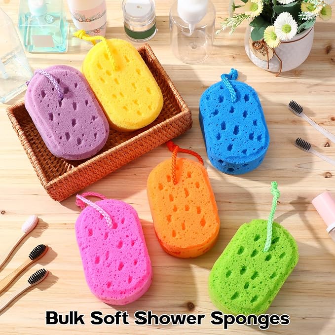 12 Pcs Exfoliating Bath Sponge Body Loofah Sponges Shower for Women Reusable Soft Bathing Pouf Foam Luffa Body Scrubber and Rich Lather, Color Matching (Bright Color)