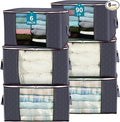 90L Large Storage Bags for Clothes,Blanket and Comforter, 6 Pack Foldable Clothes Storage Bins for Closet Organizer, Storage Containers with Handle, Storage Box