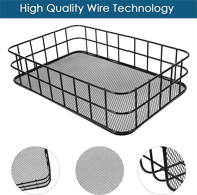 Black Metal Wire Cabinet Organizer Storage, Iron Grid Storage, Tray Net Basket Storage for Office, Home Decoration (Black)