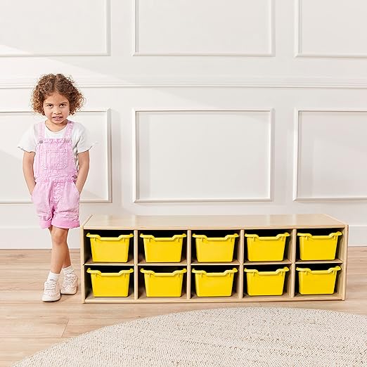 ECR4Kids Scoop Front Storage Bins, Multipurpose Organization, Yellow, 10-Piece