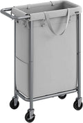 SONGMICS Laundry Basket with Wheels, Rolling Laundry Hamper, 23.8 Gallons (90 L), Removable Liner, Steel Frame with Handle, 24 x 11.4 x 31.9 Inches, Dove Gray URLS003G01