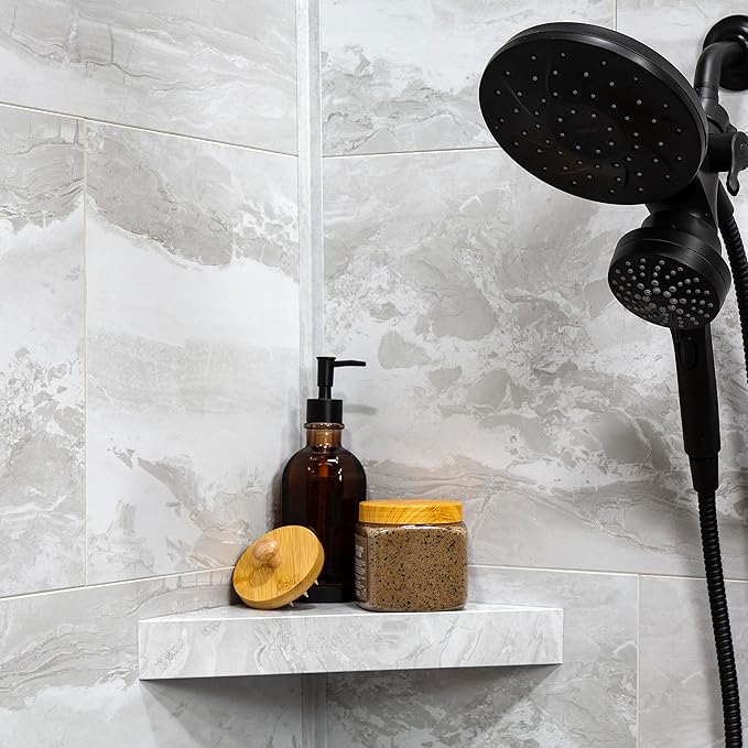 Palisade Vinyl Waterproof Corner Shower Shelf in Iced Pewter/Urban Fjord