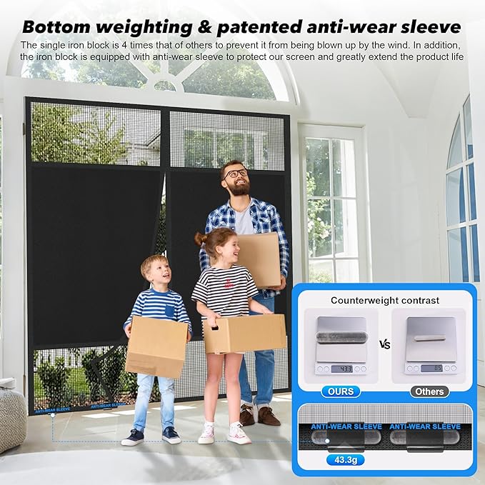 Magnetic Screen Door 72"x80" Blackout – Privacy Protection, Powerful Magnets, Heavy Duty Thicker 265g/㎡ Mesh, Easy Install, Self-Sealing, Pet Tested, Tie Backs, Screen Door Mesh