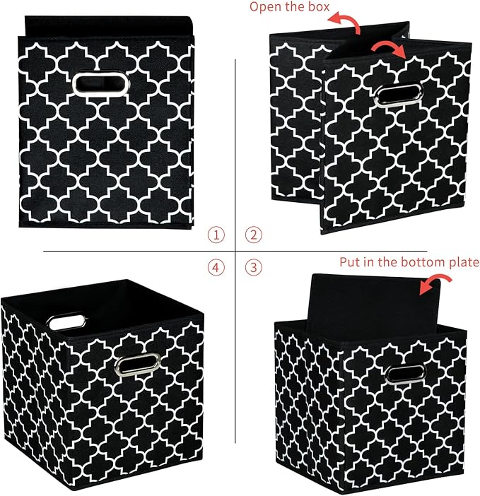 STOREONE Fabric Storage Bins Cubes Baskets Containers-(11X11X11) with Dual Metal Handles for Shelf Closet, Bedroom Drawers Organizers, Foldable Set of 3 (Black Light)
