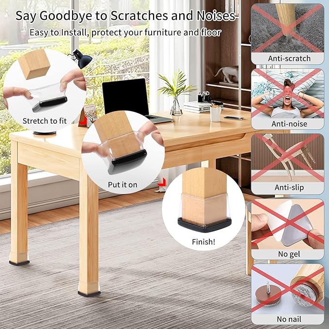 Ezprotekt Chair Leg Sliders for Carpet, 8 Pcs Square Chair Glides for Carpet, Carpet Furniture Pads Stool Leg Protectors Caps, Carpet Furniture Glides Quickly and Easily (XL Fit: 1.5" - 2")