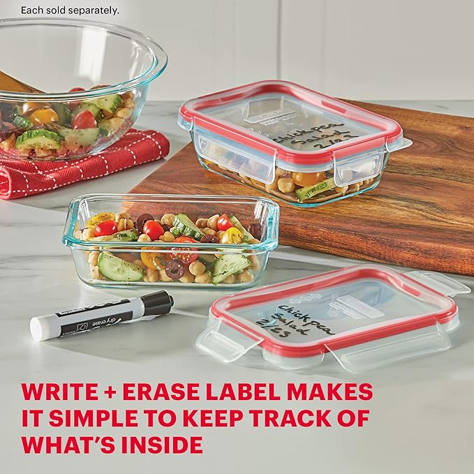 Pyrex Freshlock Glass Food Storage Container, Airtight & Leakproof Plastic Locking Lids, Freezer Dishwasher Microwave Safe, 2 Cup