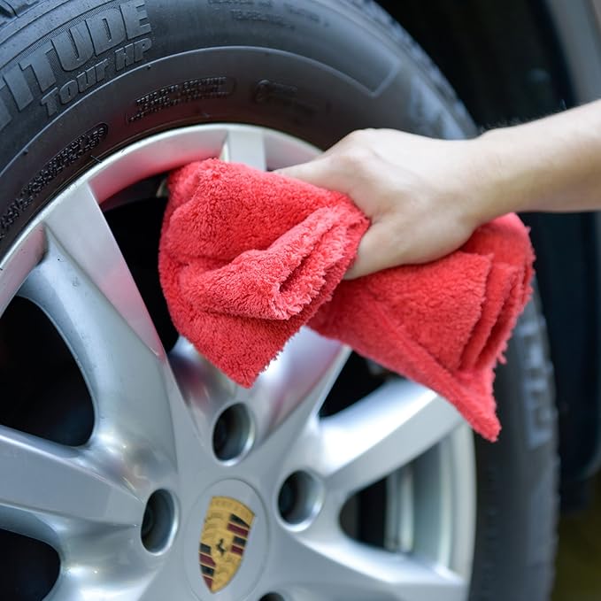 CARCAREZ Microfiber Car Wash Drying Towels Professional Grade Premium Microfiber Towels for Car Wash Drying 450GSM 16 in.x 16 in. Pack of 6 (6 Pack, Red)
