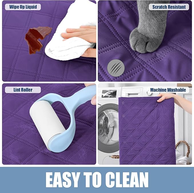 Smiry Waterproof Dog Bed Cover Pet Blanket, Soft Washable Dog Blanket for Furniture Bed Couch Sofa Reversible, Checkered (52"x82", Purple/Purple)