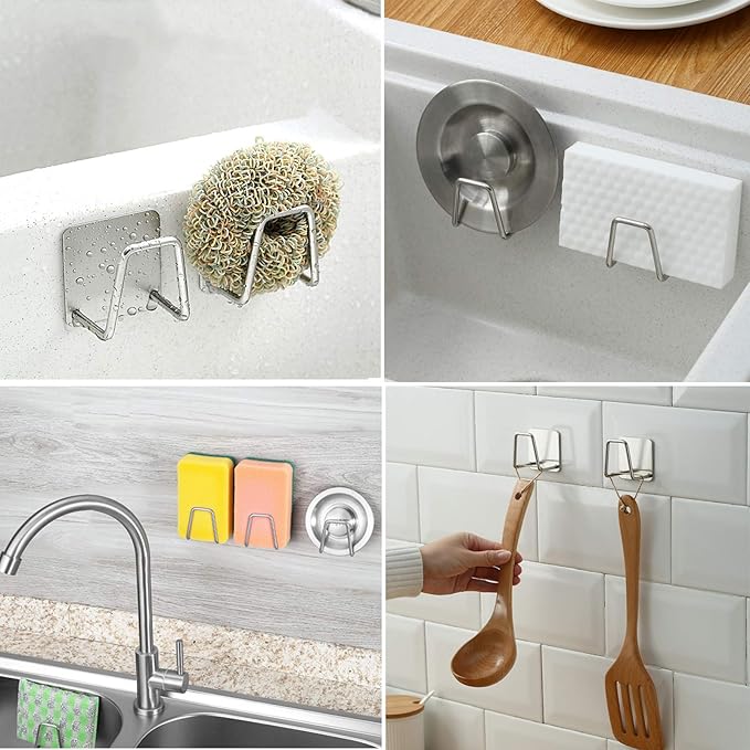 Adhesive Sponge Holder Sink Caddy for Kitchen Accessories - SUS304 Stainless Steel Rust Proof Waterproof, Quick Drying (2 Pack)
