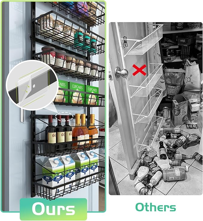 10-Tier Over The Door Pantry Organizer, Pantry Organization and Storage, Black Metal Hanging Adjustable Basket, Wall Spice Rack Seasoning Shelves, Home & Kitchen Essentials
