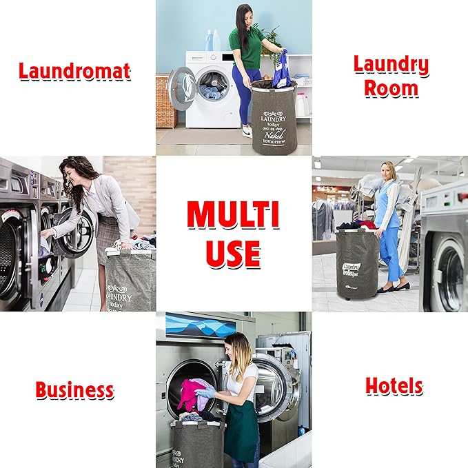 dbest products Bigger Laundry Trolley 360 Rolling Hamper Basket on wheels Bag Cart Large Capacity with Removable Liner for Dirty Clothes Drawstring Cover 4 Swivels, Brown