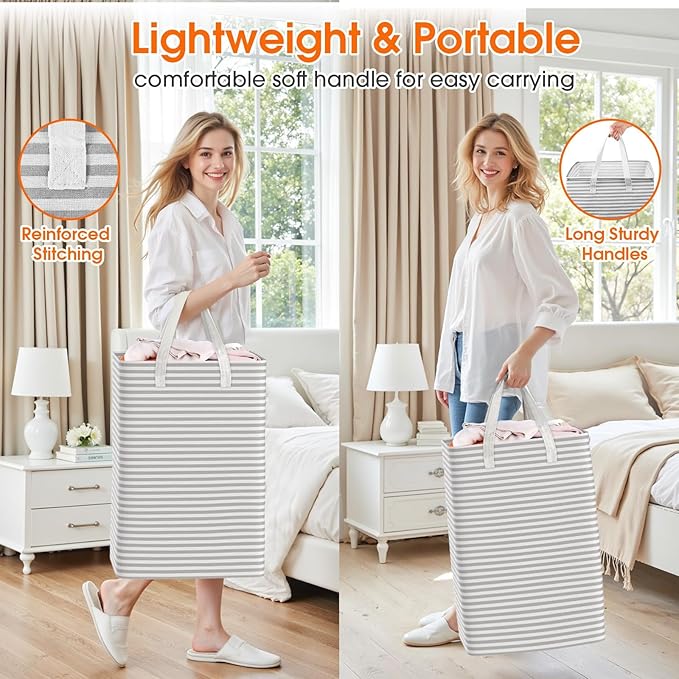 3 Pack Large Laundry Basket,Waterproof & Freestanding Laundry Hamper,Collapsible Clothes Hampers with Easy Carry Long & Reinforced Handles in Bathroom,College Dorm(100Lx3,Gray)