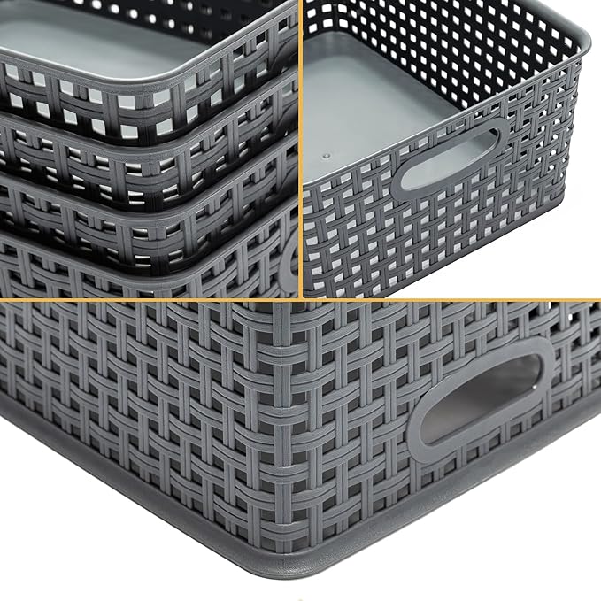 Plastic Storage Baskets for Organizing,11"X8.5"X4.7",Pack of 4 (Grey)