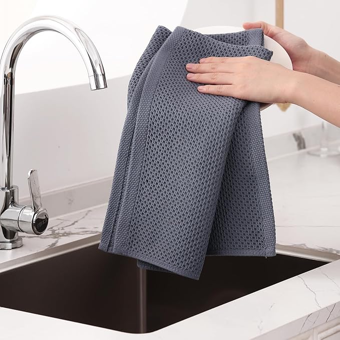 Homaxy 100% Cotton Oversized Waffle Weave Kitchen Dish Towels, Ultra Soft Absorbent Quick Drying Cleaning Towel, 20 x 28 Inches, 6-Pack, Dark Grey
