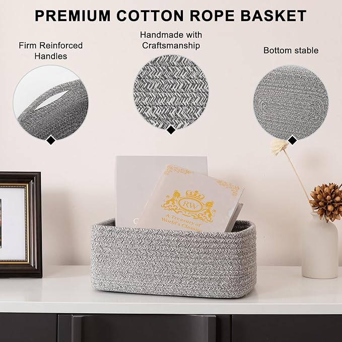 6 Pack Storage Baskets for Shelves, Small Baskets for Shelves, Cute Decorative Storage Bins, Organizer Basket for Gifts Empty, 11.8''Lx7.8''Wx4.7''H-Grey