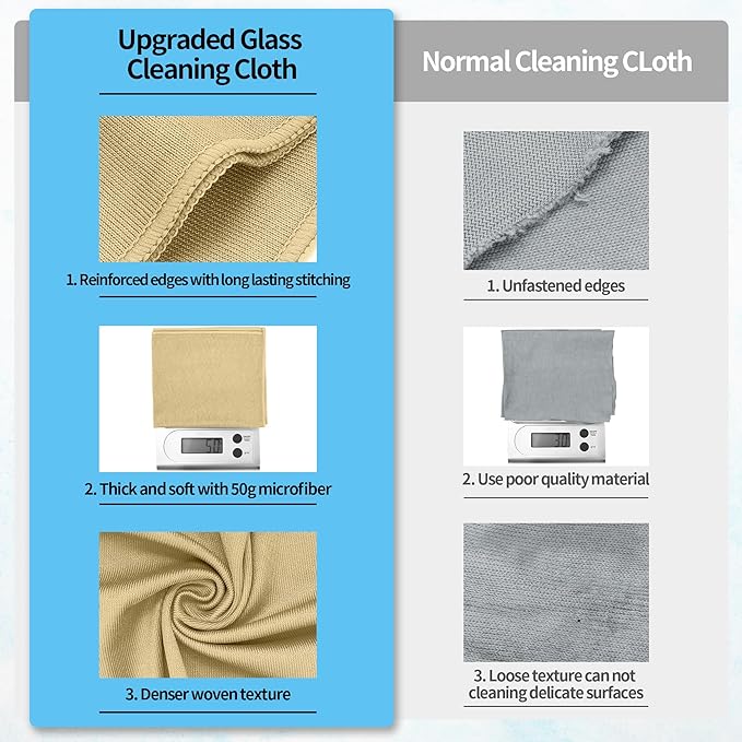 HOMERHYME Microfiber Cleaning Cloth, 12 Pack Window Glasses Cleaning Cloth, Reusable Lint-Free Streak Free Polishing Cloth Wipes for Stainless Steel, Eyeglass, Mirror, Screen & Lense,12"*12" Beige