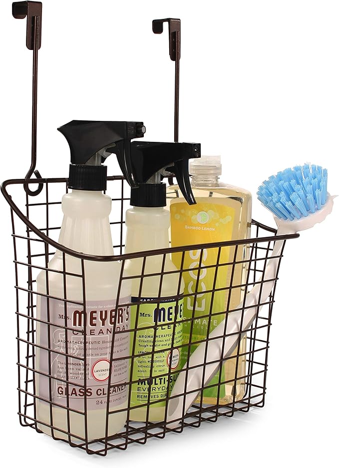 Spectrum Large Over Cabinet Door Organizer Bronze Wire Storage Basket for Kitchen Bathroom, Steel Hanging Cabinet Storage Organizer Basket Design Fits 0.75 Inch Cabinet Doors