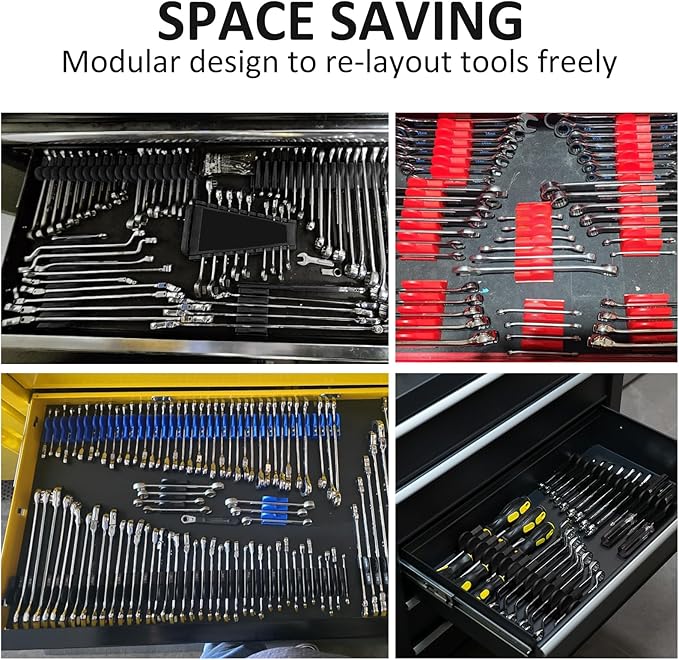 48 pcs MAGNETIC Modular Wrench Organizers for Tool Drawers - Wrench Rack with Metric&SAE Labels, Perfect Tool Storage Holder with Magnet. Gift for father, brother and boyfriend (Black with Magnets)
