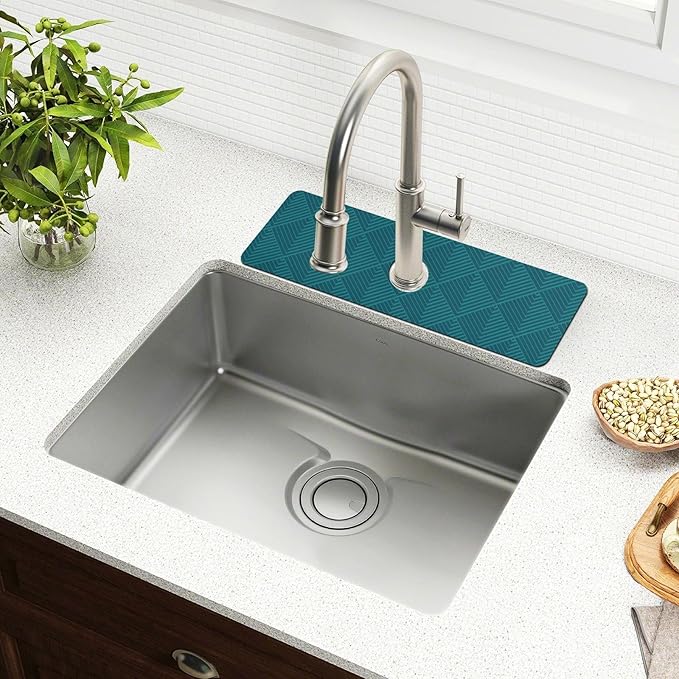 Kitchen Sink Splash Guard 2 PCS 14.7 Inch Sink Faucet Mat Splash Guard for Bathroom Countertop Water Absorbent Foldable Cuttable Soft Washable Dark Green Geometric Art