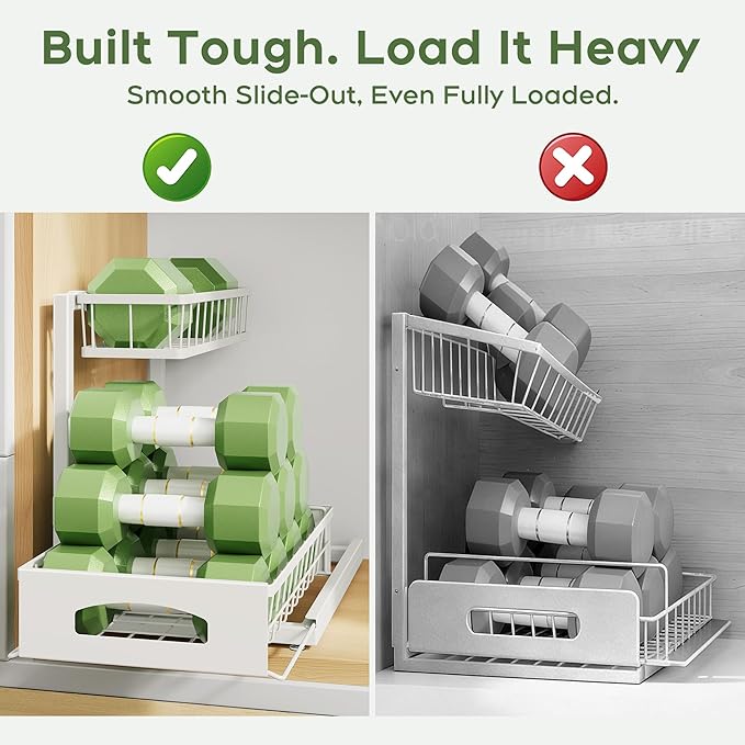 Under Sink Organizer and Storage, Height Adjustable Cabinet Organizer with Slide Out Drawer, Pull Out Under Sink Storage, Multi-Purpose 2 Tier Sink Shelves for Kitchen Bathroom Pantry (White, 1 Pack)