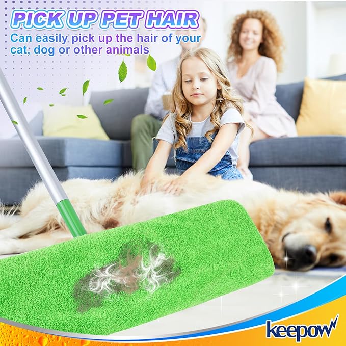KEEPOW 12PCS Mop Pads Replacement Compatible with Swiffer Wet Pads Refill XL Size, Reusable Mop Pads for Hardwood Floor Cleaning