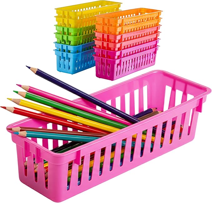 Prextex Classroom Pencil Organizer Pencil Basket or Crayon Basket, Variety Colors (12 pack)