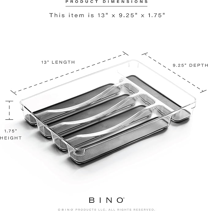 BINO 5-Slot Silverware Organizer for Drawer | Plastic Utensil Organizer for Kitchen Drawers | Silverware Tray for Drawer Organization | Utensil Kitchen Drawer Organizer w/Grip Lining (Grey)