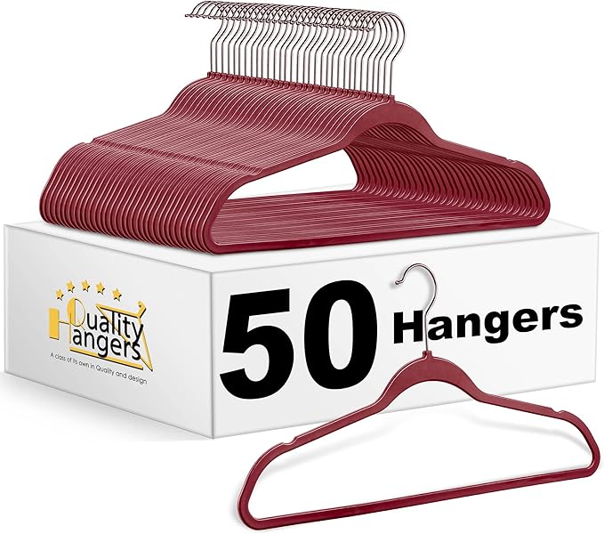 Quality Hangers 50 Pack Slim Plastic Hangers for Clothes - Sturdy Non-Velvet Pink Hangers with 360° Swivel Chrome Hook & Notches - Versatile for Coats Shirts Dresses – Raspberry